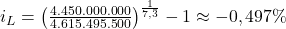  i_L = \left( \frac{4.450.000.000}{4.615.495.500} \right)^{\frac{1}{7,\bar{3}}} - 1 \approx -0,497 \% 